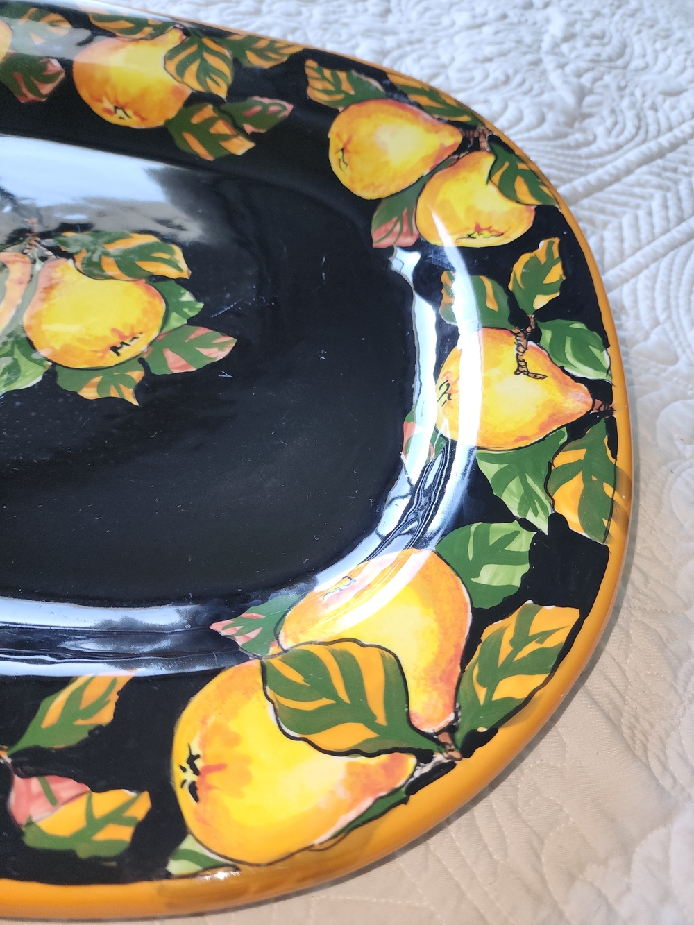 Handpainted Platter Pears Black Ceramic Signed Hilda Oomen Canadian Artist 🎨 ❤ - Picture 3 of 9